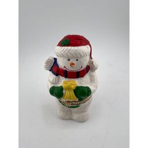 Christmas Snowman Trinket Box Red Santa Hat‎ & Scarf Glazed Porcelain